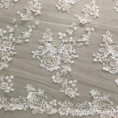 Tessuto da sposa di lusso con fiore lavorato a mano in rilievo